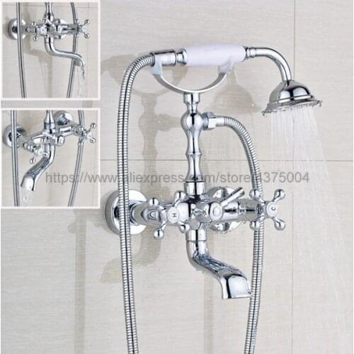Bathtub Faucets Wall Mounted Chrome Bathtub Faucet With Hand Shower Bathroom Bath Shower Faucets Ntf902