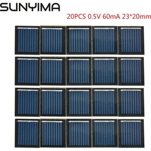 SUNYIMA 20PCS 0.5V 60mA Polycrystalline Silicon Solar Panel DIY Battery Power Charge Module 23*20mm Mini Solar Cells for Toy