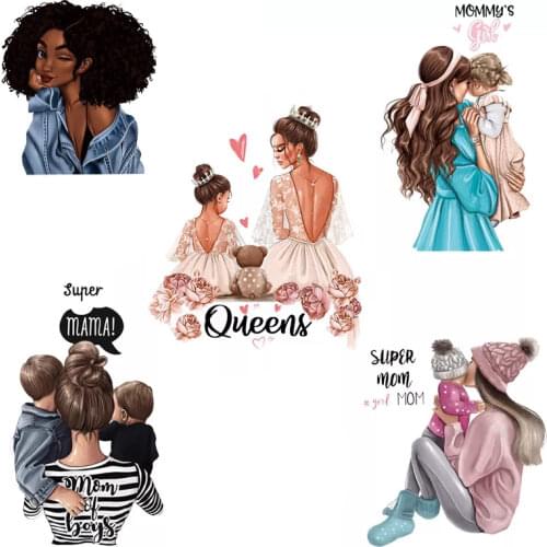Beauty African Mom Baby Girl Thermal Patches Washable Heat Transfer Appliques Iron On T-Shirt Dresses DIY Jacket jeans Stickers
