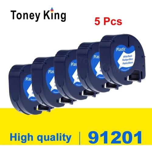 Toney King Dymo Letratag Plastic Label Tape LT 91201 5PCS 12mm Black on White Compatible For LT-100H LT-100T LT-110T QX 50 XR XM