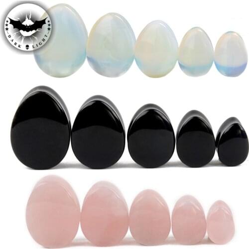 Pair Natural Stone WaterDrop Ear Tunnel Ear Plug Obsidian Opal Big Gauges Body Earring piercing Expander Reamer 6mm-25mm