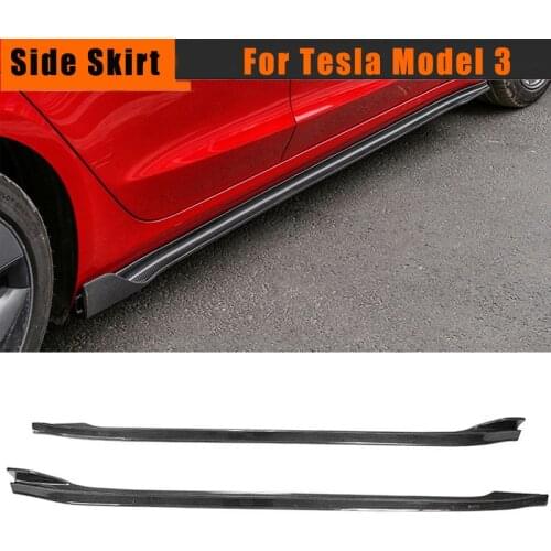 Carbon Fiber Side Bumper Extension Skirt for Tesla Model 3 Sedan 4 Door 2017-2020 Car Side Skirts Door Bumper Lip Protector