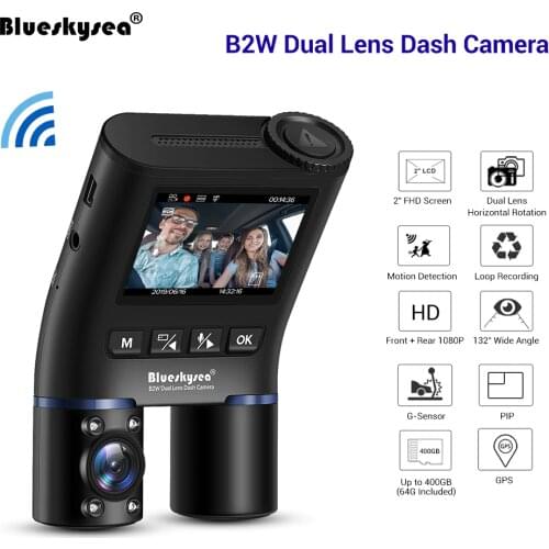 Blueskysea Dual lens Sony IMX307 4 IR LEDs B2W Dash Cam WIFI Camera Super Night Vision 400GB max DVR HD 1080P Optional GPS
