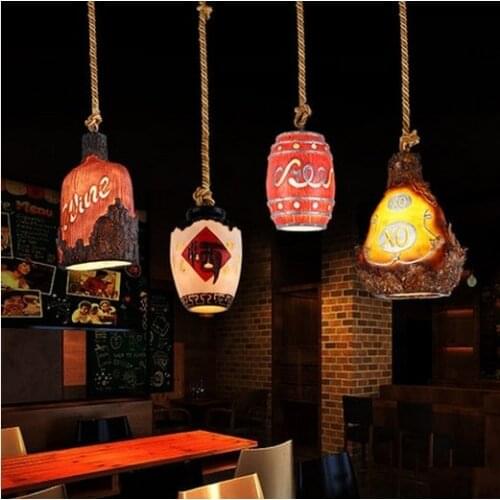 Loft Style Wine Bottle Resin Droplight LED Vintage Pendant Light Fixtures Dining Room Hanging Lamp Decor Indoor Lighting