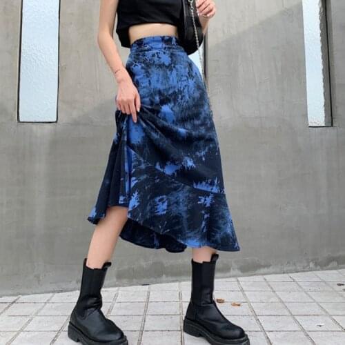 Harajuku Tie Dye Women Skirt Punk Gothic Loose streetwear Wind High Waist Skirt 2021 Female Fashion New Arrival A-line Skirts