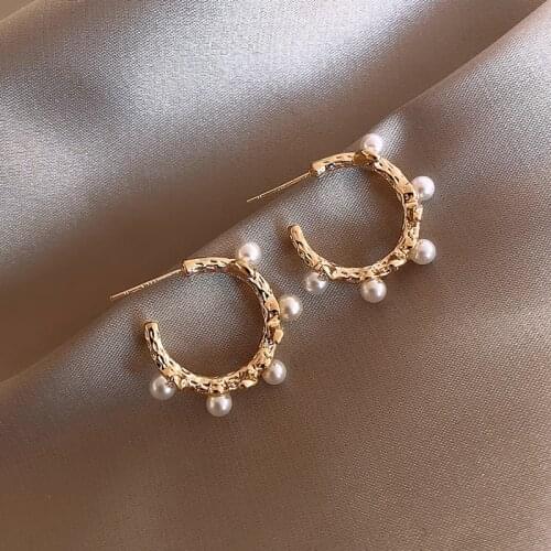 XIYANIKE New Trendy C Shape Earrings For Women Simulated Pearl Beads Elegant Earrings Vintage Semicircle Pendientes Party