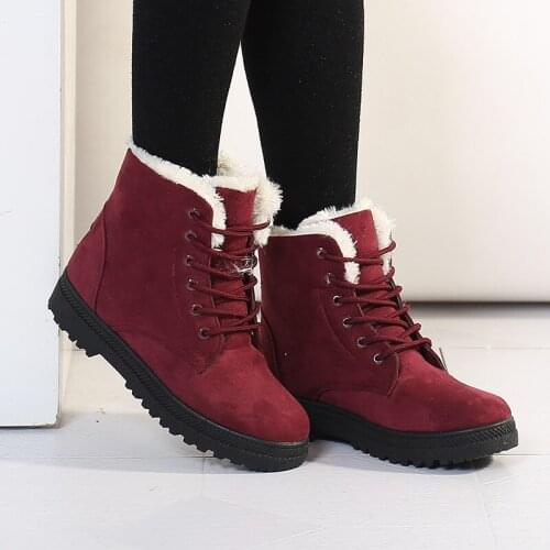Women Snow Boots Warm Winter Boots Botas Mujer 2018 Flat Lace Up Fur Ankle Boots Platform Ladies Winter Shoes