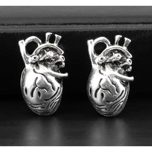 10pcs Silver Color 27x17mm 3D Heart Anatomy Human Charms Organ Pendant Fit DIY Jewelry Making Handcrafted Accessories