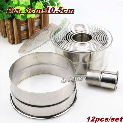 12pcs/set) Flat blade dia. 3-10cm round circle shape stainless steel cookie mould biscuit cutter set for DIY bakery supplies