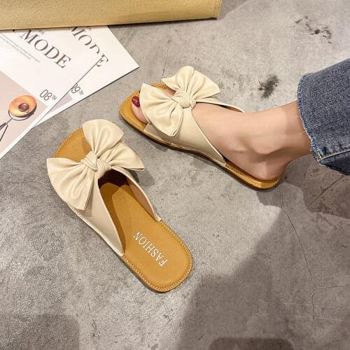 2021 Summer Bowknot Slippers Womens Outer Wear Fashion All-match One-word Soft Bottom Comfortable Non-slip Sandals