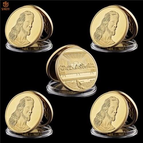 5Pcs/Lot 1494-1498 Leonardo Da Vinci Paintings Last Supper Jesus Avatar Gold Plated 999 Copy Souvenir Coin Collection