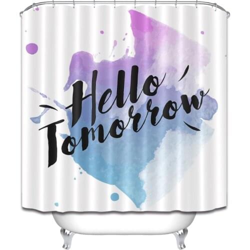 72'' Hello Tomorrow Watercolor Optimistic Hopeful Words Bathroom Waterproof Fabric Shower Curtain 12 Hooks Bath Accessory Sets