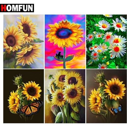 HOMFUN Diamond Painting Cross Stitch "Sunflower flower" Full Square Round Diy 5d Diamond Embroidery Picture Rhinestone Art