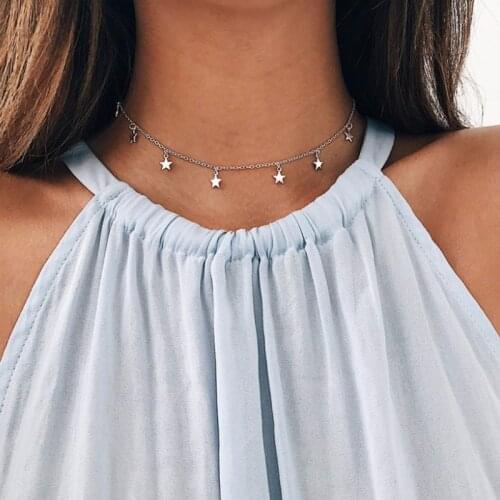 Boho Chocker Gold Color Star Pendant Necklace Fashion Female Choker Simple Ladies Pentagon-Star For Women Jewelry Gift 2021