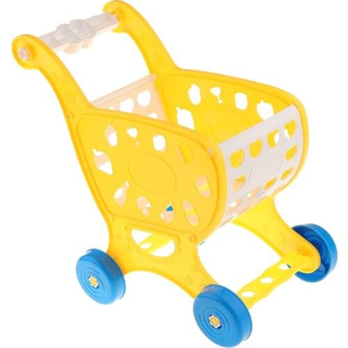Precious Toys Kids & Toddler Pretend Play Shopping Cart with Groceries - Yellow, 23 x 17 x 30cm