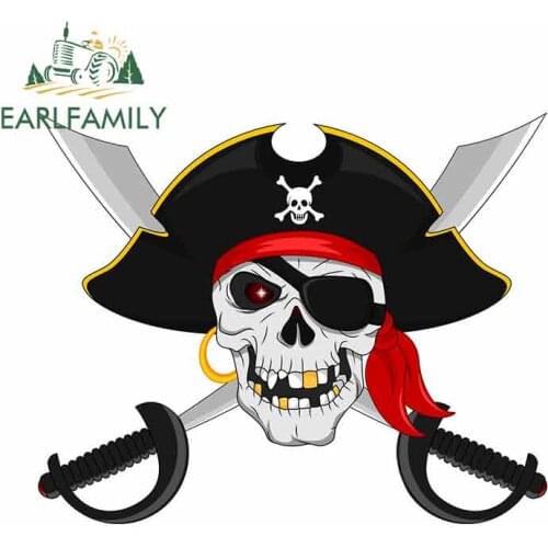 EARLFAMILY 13cm x 10.6cm for Pirate Skull and Crossed Swords Car Stickers Vinyl JDM Bumper Trunk Truck Graphics Car Accessories