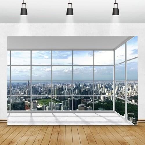 Laeacco City View House French Window Sunshine Floor Baby Portrait Photography Backdrop Photographic Background For Photo Studio
