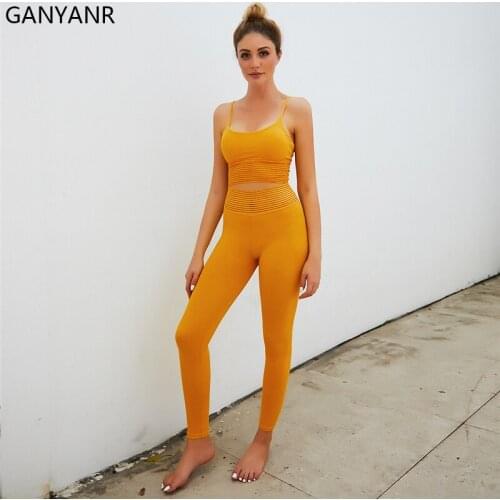 GANYANR High Waisted Gym Leggings Yoga Sets Women Clothing Workout Sport Suit Jogging Sportswear Tracksuit Bodysuit Activewear