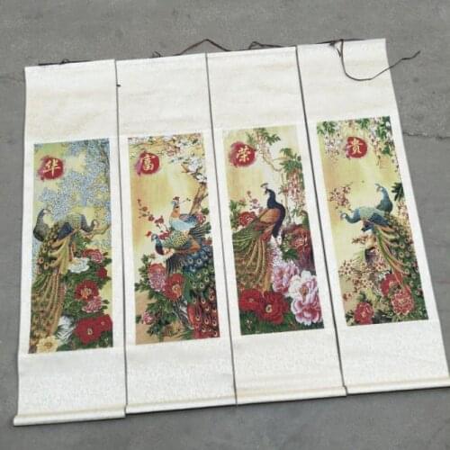 Hand-painted Chinese paintings,peacock Embroidery of the Qing Dynasty in China, free shipping
