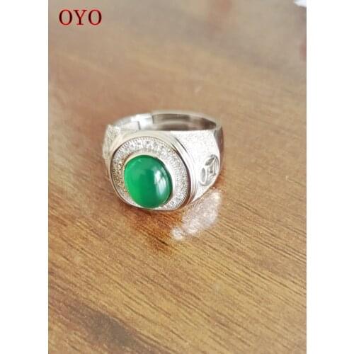 Real 925 sterling silver inlaid chalcedony silver ring