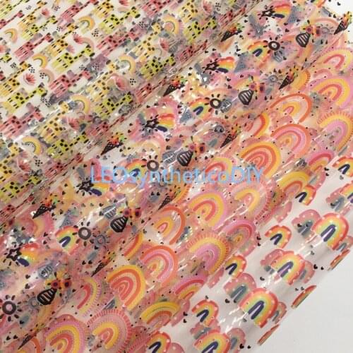 LEOsyntheticoDIY JELLY Transparent TUP Leather with Printed Rainbow For DIY Bows 21X29CM R052