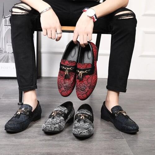M-anxiu Personality Tassel Snakeskin Pattern Dress Shoes 2020New Style Doug Casual leather shoes Nightclub Christmas Party Shoes