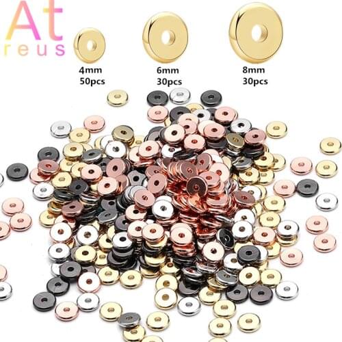 30/50pcs 3 6 8mm Coin Spacer copper beads Gold/Silver color flat round Loose beads for Jewelry bracelet Necklace making DIY