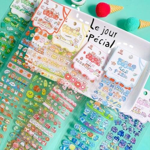 Cartoon PET Long Strip Sticker Cute Animal Transparent Decoration Sticker Aesthetic for Diy Water Cup Refrigerator Stationery