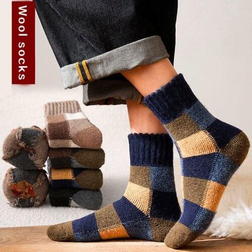 Winter Warm Merino Wool Male Men Socks Super Thicker Solid Socks Merino Wool Rabbit Socks Against Cold Snow British Russia Happy