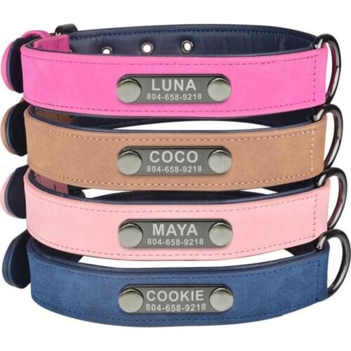 Personalized Bright PU Leather Dog Collar Custom Puppy Cat Nameplate ID Tag 4 Colors Shiny Black Buckle Adjustable Basic Collars