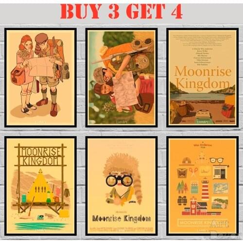 36 Designs Wes Anderson Movie Moonrise Kingdom Kraft paper Poster Home Decal Art Painting Wall Sticker 42X30cm