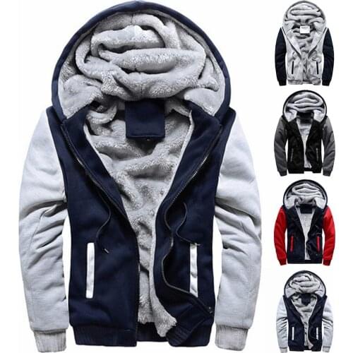 Casual Men Winter Color Block Thickened Plushy Lining Zipper Hooded Warm Coat man winter coats and jackets winter mens overcoats
