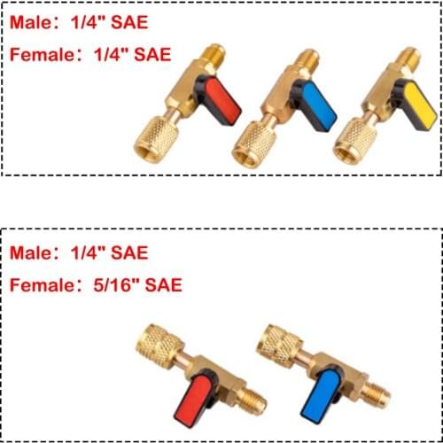 1pc R22 R410A Refrigerant Straight Ball Valves AC Charging 1/4" Male to 1/4" / 5/16" Female SAE Valve