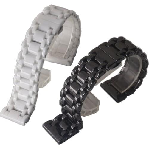 High Quality Watchbands 16mm 21mm Black White Ceramic Watch band wirstwatch strap butterfly bukcle polished Watches accessories