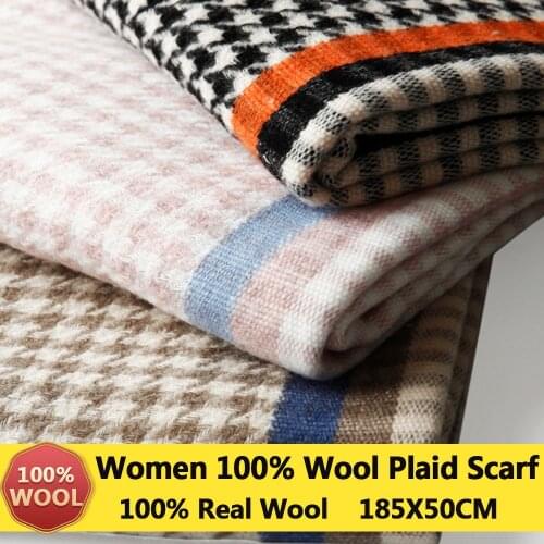 100% Real Wool Scarf Women Shawls and Wraps for Ladies Bufanda Winter Foulard Femme Warm Cashmere ​Echarpe Pure Wool Scarves
