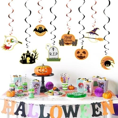 Halloween Spiral Pendant PVC Spiral Swirls Streamer Hanging Banner Garland Cartoon Bunting Pendant Halloween Ghost Party Decorat