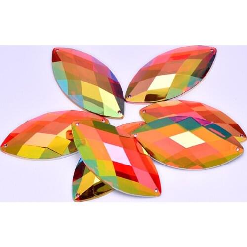 JUNAO 20pcs 30*62mm Big Size Red AB Rhinestones Applique Large Acrylic Gems Sewing Horse Eye Flatback Strass Sewn Crystal Stones