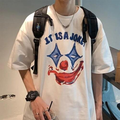 Loose White Summer Cartoon Funny Tee Japanese Tee loose ins student trend wild half-sleeved Printed T-shirt Loose Kpop Tshirts