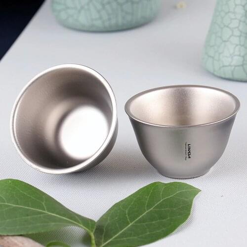 Lixada 50ml Double Wall Titanium Tea Cup Mini Water Wine Cup for Home Office Camping Hiking Backpacking