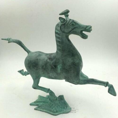 30cm Vintage Bronze Chinese Running Horse Sculpture, Treading on flying swallow