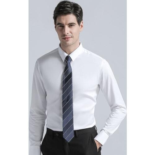 2019 High Quality Cotton Blend Shirts Brands New Regular Fit Shirts Fashion Solid Color Long Sleeve Business Suits Shirts White