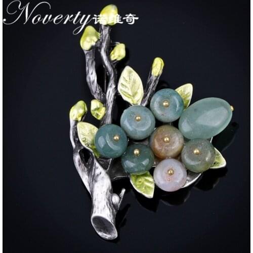 New Vintage Zinc Alloy and Natural Stone Plant Brooch Scarf Buckle Accessories for Women Party Gifts