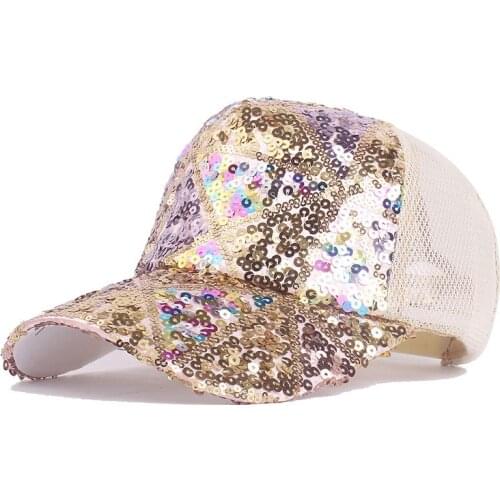 Women Summer Baseball Cap Mesh Sequins Bling Trucker emale Sport for Gorros Girls Sun Hat Snapback Popular Retro 2021