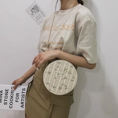 Women Classic Straw Summer Beach Shoulder Bag Handbag Tote With Pu Leather Straps Chain Lace Flower Woven Bag Girl Crossbody Bag