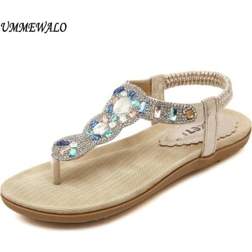 UMMEWALO Sandals Women Summer T-strap Flip Flops Thong Flat Sandals Ladies Rhinestone Gladiator Sandal Shoes Zapatos Mujer