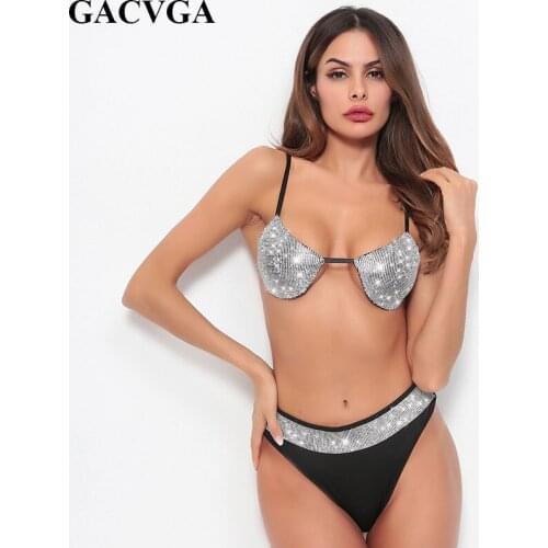 GACVGA 2019 Crystal Two Piece Bodysuit Push Up Triangle Swimwear Sexy Women Summer Swimsuit Female Romper