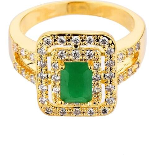 Fiery Female Golden Oval Ring Fashion green & white Filled Jewelry Vintage Wedding Rings For Women Birthday Stone Gifts