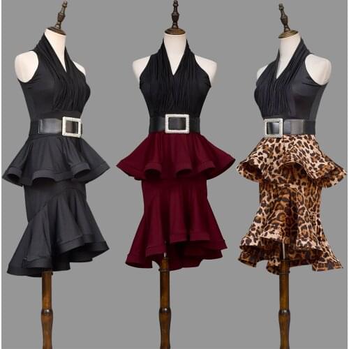 Sexy Latin Dance Dress 2020 New Adult Dance Dress Sleeveless Halter Tops Ruffles Skirts Suit Ballroom Competition Dresses Latin