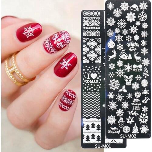 Winter Snowflakes Nail Stamping Plates Christmas Decorations Deer Santa Snowman Design Nail Stencils Stamping Molds GLSU-M01-06