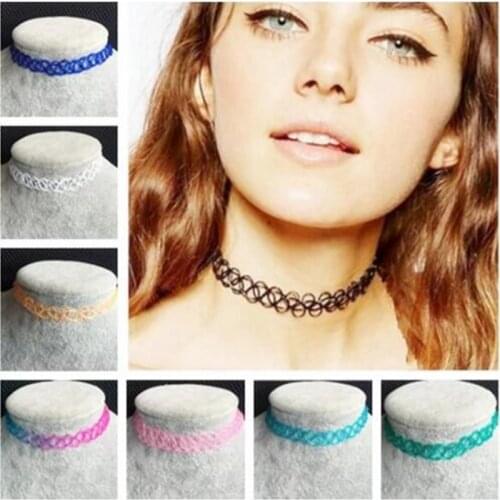 Chokers necklaces Vintage Elasticity Fishing line Weaving Necklace Choker Punk Elastic neck chain Necklaces for women girl 1pcs